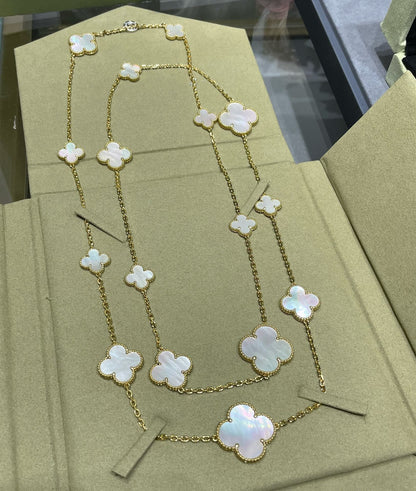 [Mystic]CLOVER 16 MOTIF WHITE MOP GOLD NECKLACE