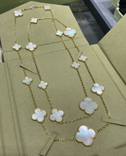 [Mystic]CLOVER 16 MOTIF WHITE MOP GOLD NECKLACE