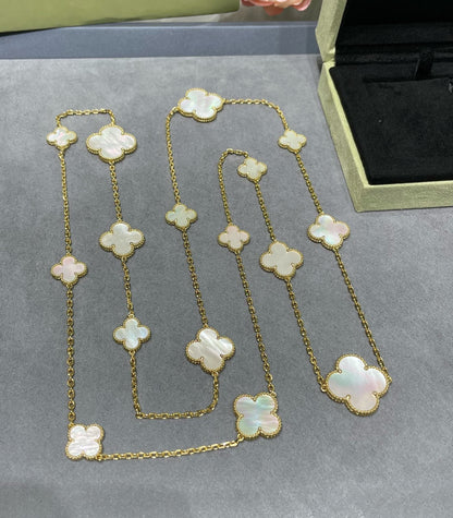 [Mystic]CLOVER 16 MOTIF WHITE MOP GOLD NECKLACE