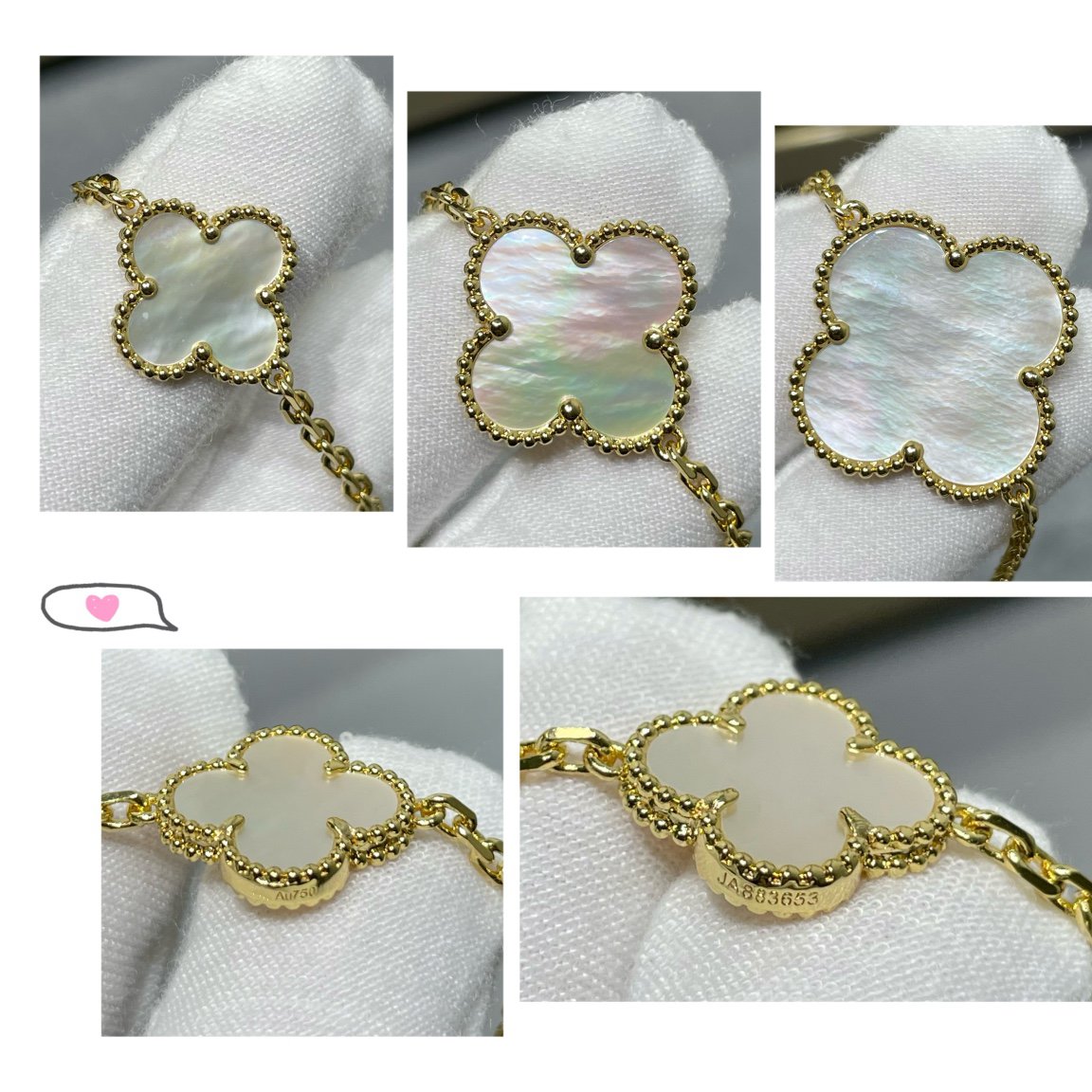 [Mystic]CLOVER 16 MOTIF WHITE MOP GOLD NECKLACE
