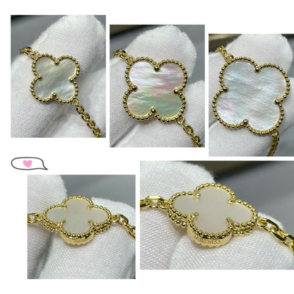 [Mystic]CLOVER 16 MOTIF WHITE MOP GOLD NECKLACE