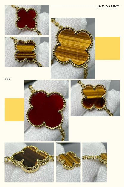[Mystic]CLOVER 16 MOTIF CARNELIAN TIGER EYE ROSE GOLD NECKLACE