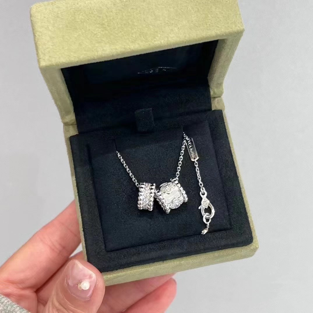 [Mystic]PERLEE DOUBLE PENDANT SILVER DIAMOND NECKLACE
