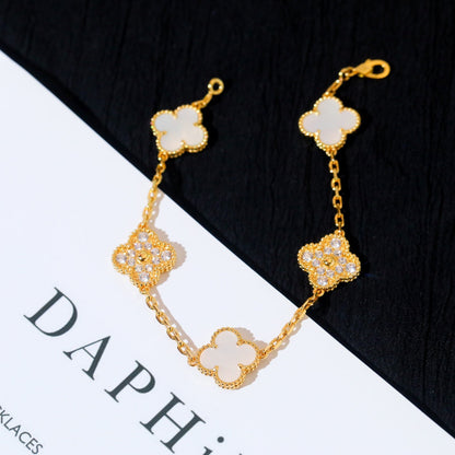 [Mystic]CLOVER BRACELET 5 MOTIF WHITE MOP DIAMOND
