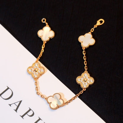 [Mystic]CLOVER BRACELET 5 MOTIF WHITE MOP DIAMOND