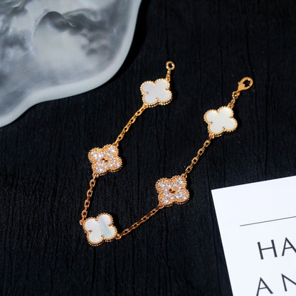 [Mystic]CLOVER BRACELET 5 MOTIF WHITE MOP DIAMOND