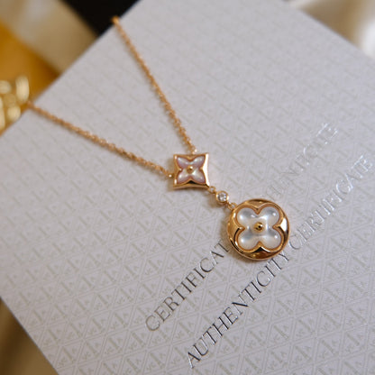 [Mystic]STAR AND SUN WHITE MOP 2 MOTIF PINK GOLD NECKLACE