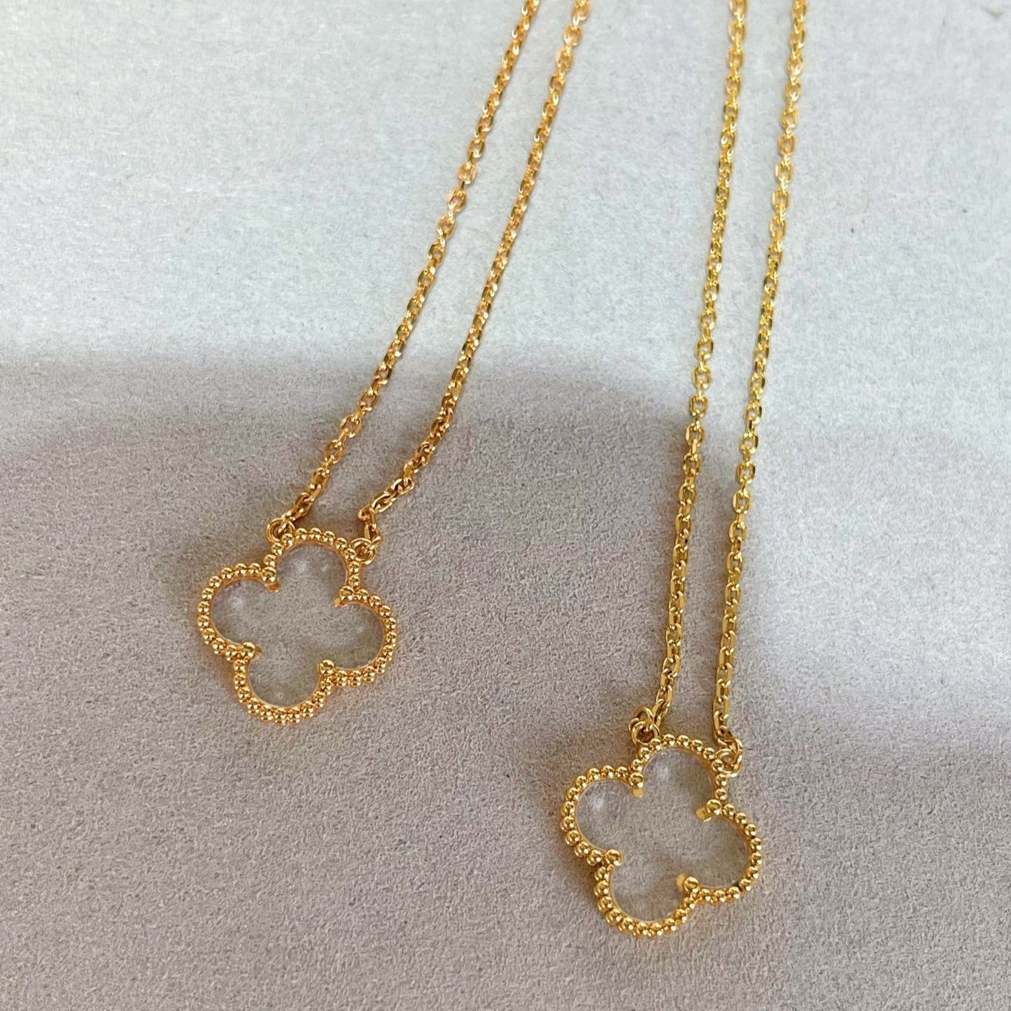 [Mystic]CLOVER ROCK CRYSTAL ROSE GOLD NECKLACE