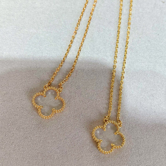 [Mystic]CLOVER ROCK CRYSTAL ROSE GOLD NECKLACE