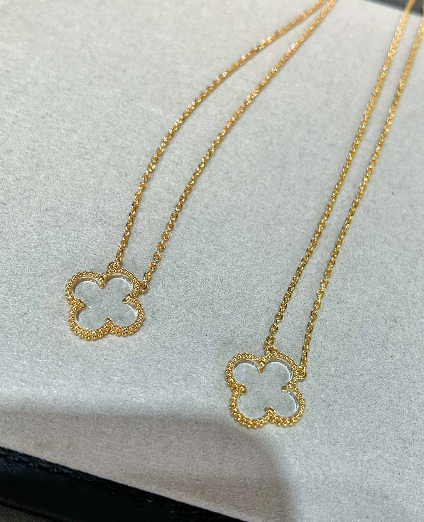 [Mystic]CLOVER ROCK CRYSTAL ROSE GOLD NECKLACE