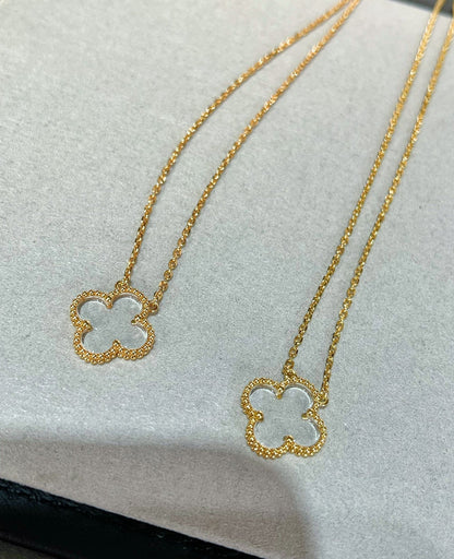 [Mystic]CLOVER ROCK CRYSTAL ROSE GOLD NECKLACE