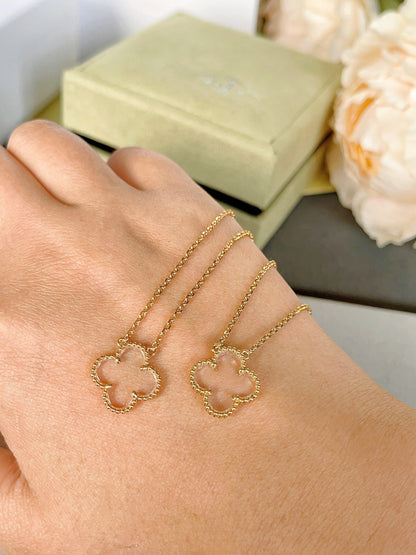 [Mystic]CLOVER ROCK CRYSTAL ROSE GOLD NECKLACE
