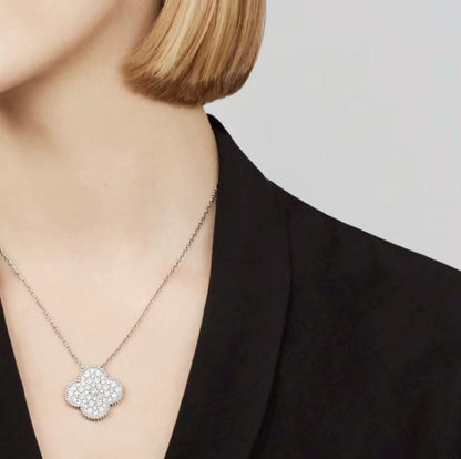 [Mystic]CLOVER 25MM LARGE PENDANT DIAMOND PAVED SILVER NECKLACE