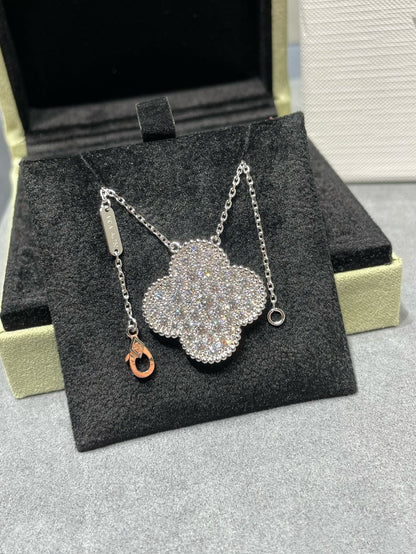 [Mystic]CLOVER 25MM LARGE PENDANT DIAMOND PAVED SILVER NECKLACE