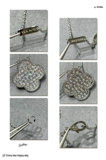 [Mystic]CLOVER 25MM LARGE PENDANT DIAMOND PAVED SILVER NECKLACE