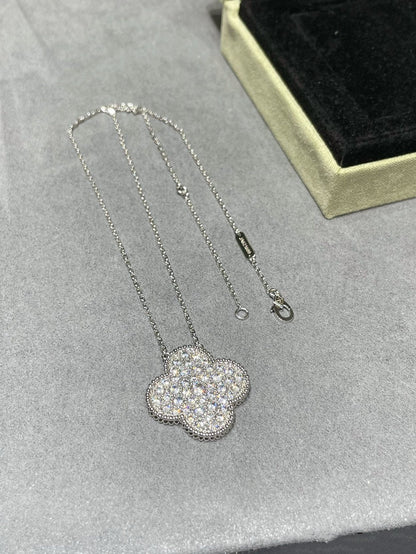 [Mystic]CLOVER 25MM LARGE PENDANT DIAMOND PAVED SILVER NECKLACE