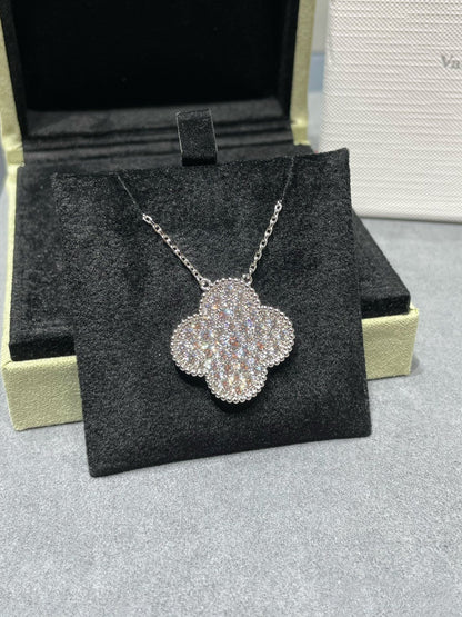 [Mystic]CLOVER 25MM LARGE PENDANT DIAMOND PAVED SILVER NECKLACE