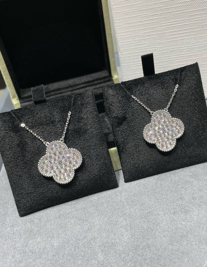 [Mystic]CLOVER 25MM LARGE PENDANT DIAMOND PAVED SILVER NECKLACE