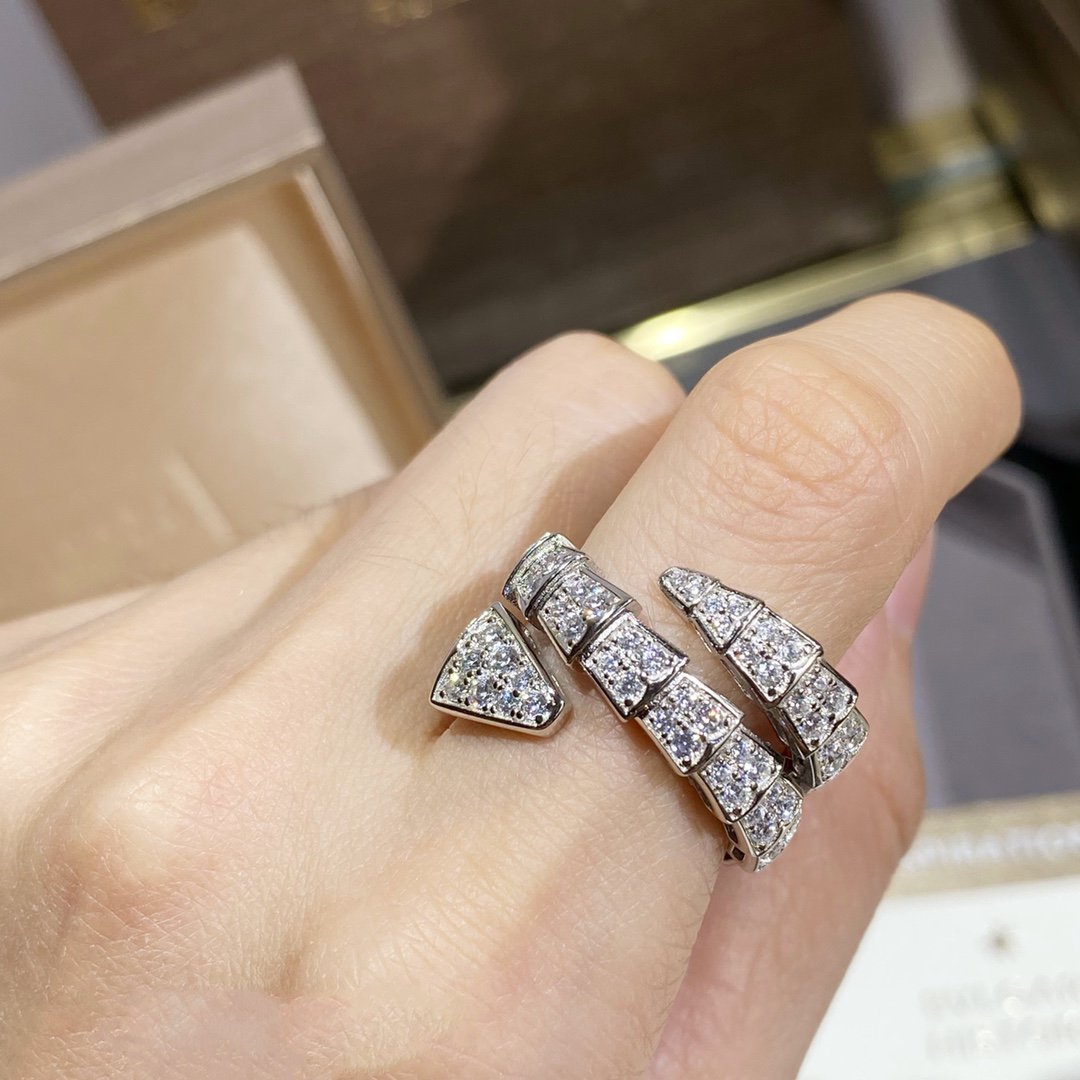 [Mystic]SERPENTI DOUBLE RING SILVER DIAMOND PAVED