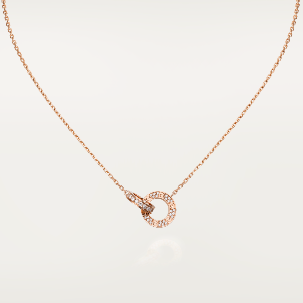 [Mystic]LOVE 7.6MM NECKLACE ROSE GOLD AND SILVER  FULL DIAMOND