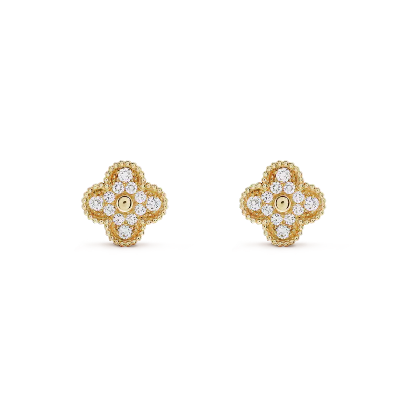 [Mystic]CLOVER MEDIUM 1 MOTIFS FUll DIAMOND EARRINGS