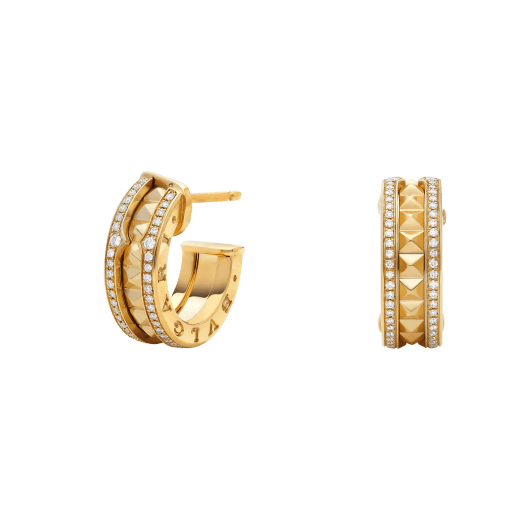 [Mystic]ZERO 1 ROCK GOLD EARRINGS WITH STUDDED SPIRAL AND PAVED DIAMONDS