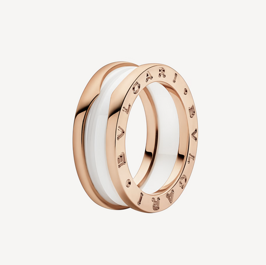 [Mystic]ZERO 1 TWO-BAND LOOPS AND WHITE CERAMIC SPIRAL PINK GOLD RING