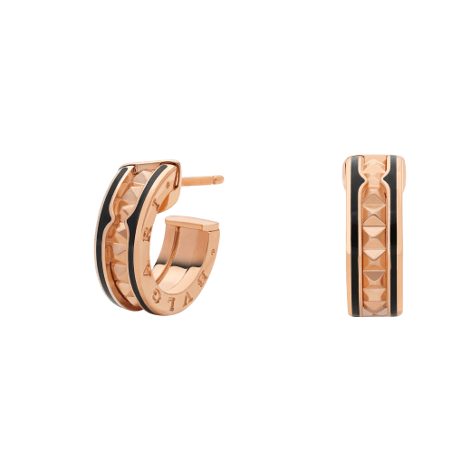 [Mystic]ZERO 1 ROCK PINK GOLD EARRINGS WITH STUDDED SPIRAL AND BLACK CERAMIC