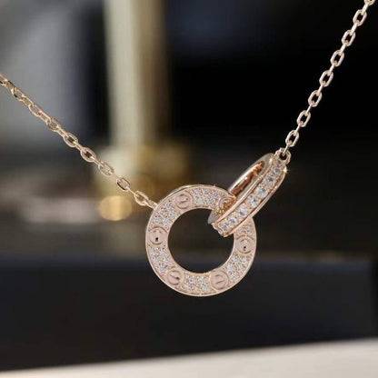 [Mystic]LOVE 7.6MM NECKLACE ROSE GOLD AND SILVER  FULL DIAMOND