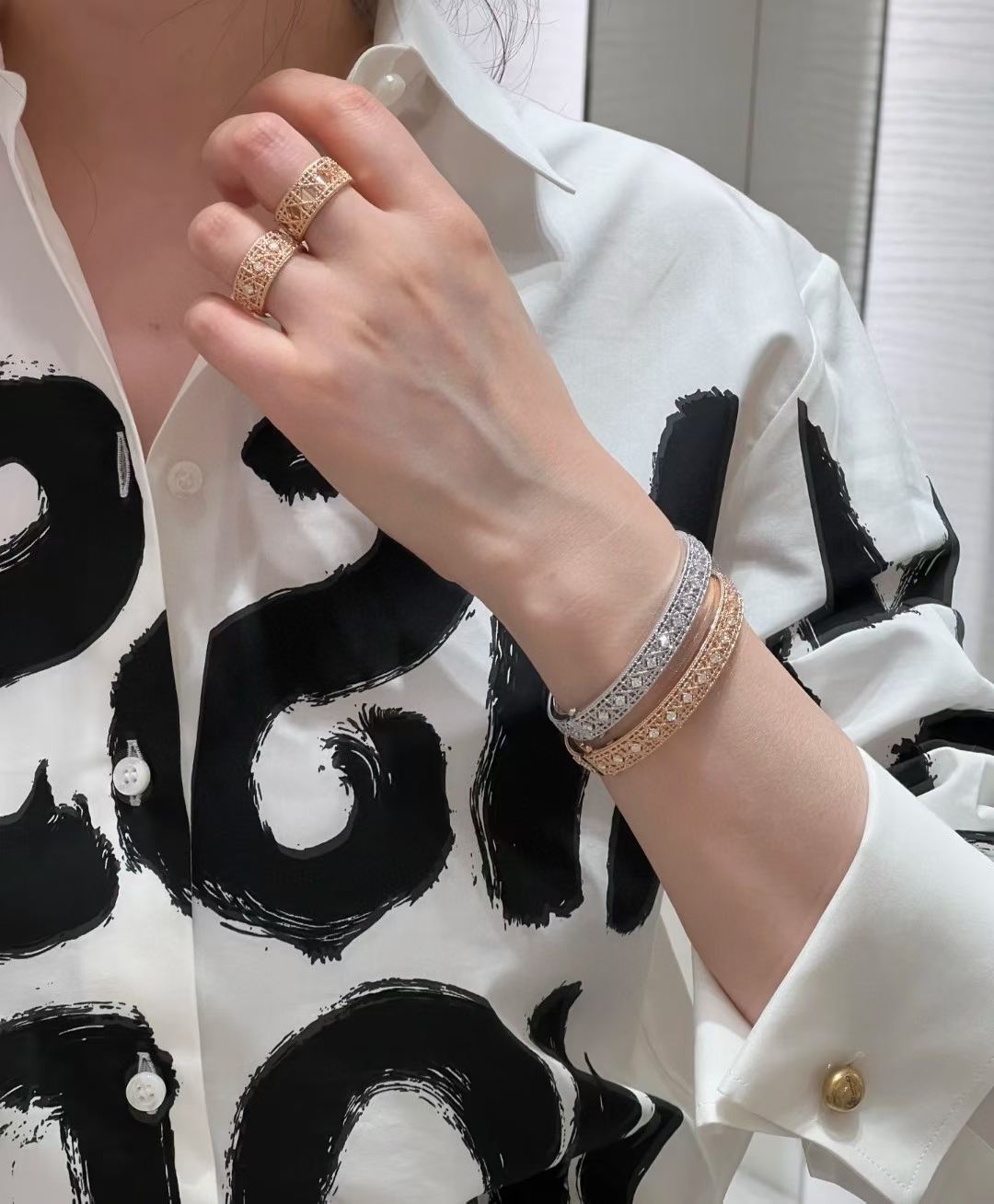 [Mystic]2026 WOVEN-PATTERN BRACELET SET WITH FULL DIAMOND INLAY THREE-COLORS
