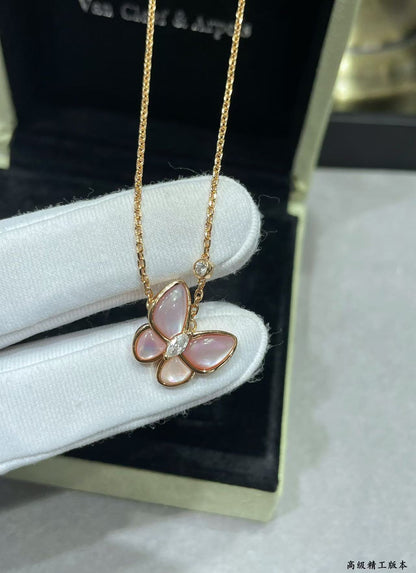 [Mystic]BUTTERFLY PINK MOTHER-OF-PEARL DIAMOND NECKLACE