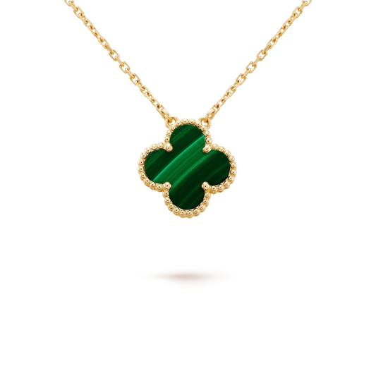 [Mystic]CLOVER 15MM MALACHITE SINGLE FLOWER  NECKLACE