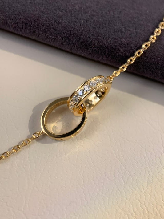 [Mystic]LOVE NECKLACE DOUBLE RING Double-Circle Diamond Belt  GOLD