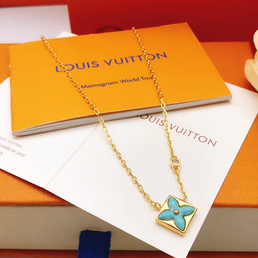 [Mystic]STAR BLUE MOP 1 DIAMOND  GOLD NECKLACE