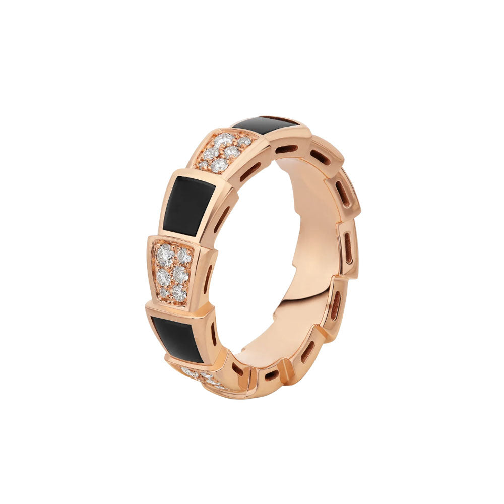 [Mystic]SERPENTI RING PINK GOLD BLACK MOP DIAMOND PAVED 4MM