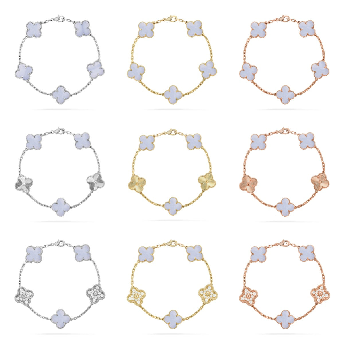 [Mystic] CLOVER 5 MOTIF PURPLE CHALCEDONY BRACELET COLLECTION