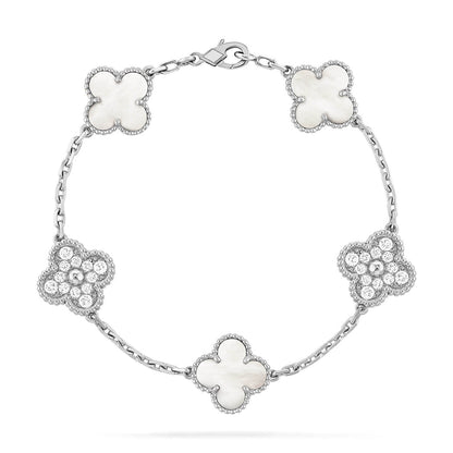 [Mystic-new]CLOVER WHITE PEARL MOP 5 MOTIF BRACELET COLLECTION