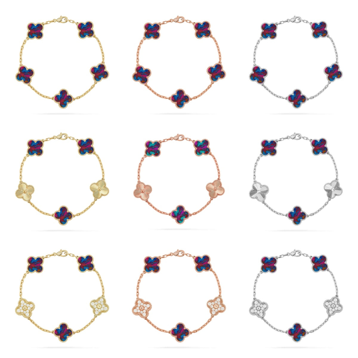 [Mystic]CLOVER 5 MOTIF COLOR GEMSTONES BRACELET COLLECTION