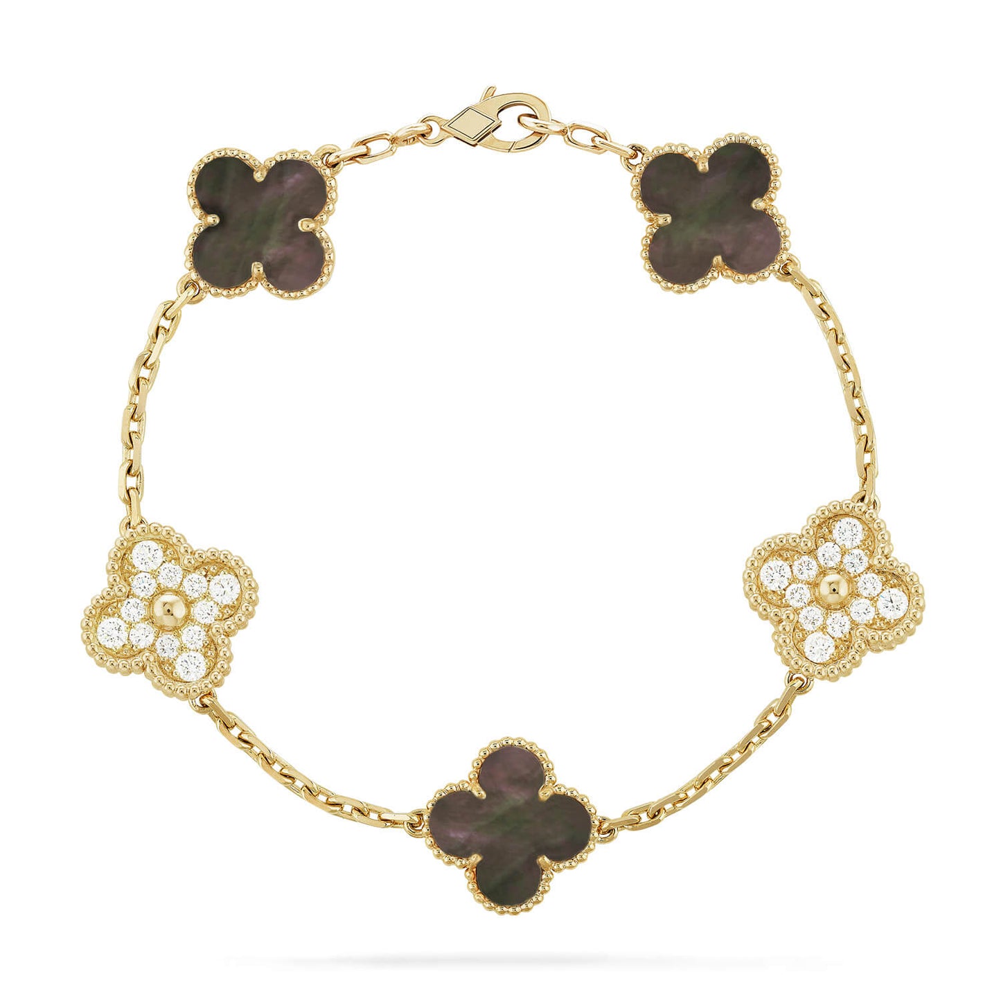 [Mystic]CLOVER 5 MOTIF GRAY MOP DIAMOND BRACELET