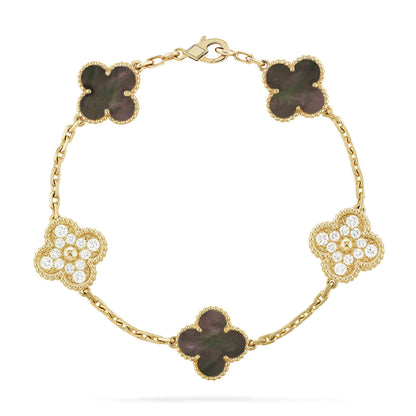 [Mystic]CLOVER 5 MOTIF GRAY MOP DIAMOND BRACELET