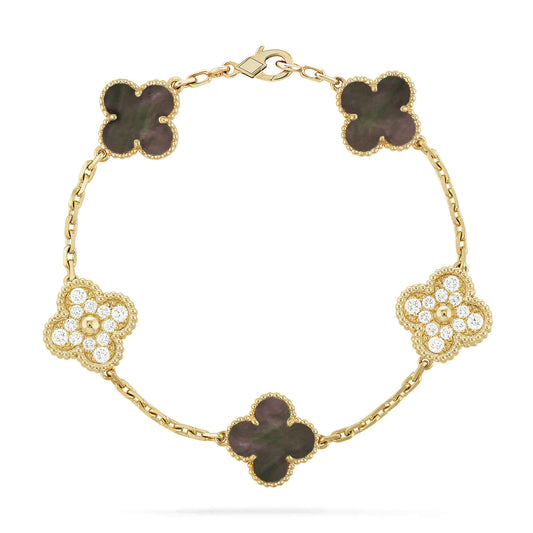 [Mystic]CLOVER 5 MOTIF GRAY MOP DIAMOND BRACELET