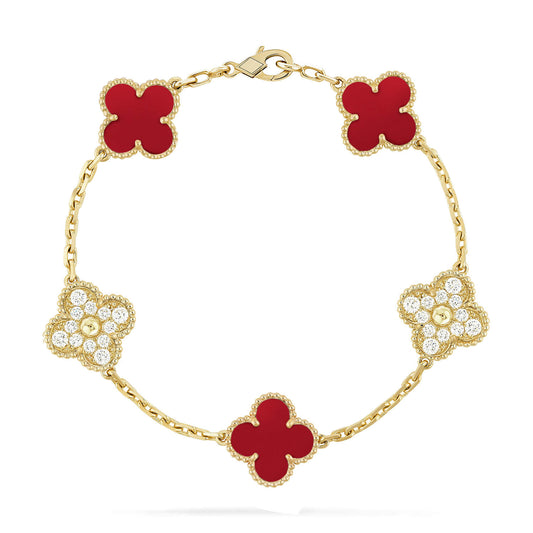 [Mystic]CLOVER 5 MOTIFS CARNELIAN DIAMOND BRACELET