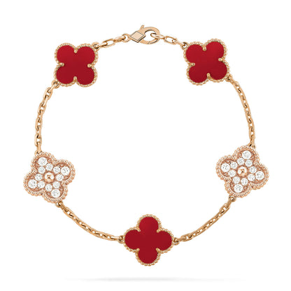 [Mystic]CLOVER 5 MOTIFS CARNELIAN DIAMOND BRACELET