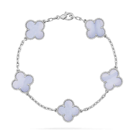 [Mystic]CLOVER  5 MOTIF PURPLE CHALCEDONY BRACELET SILVER
