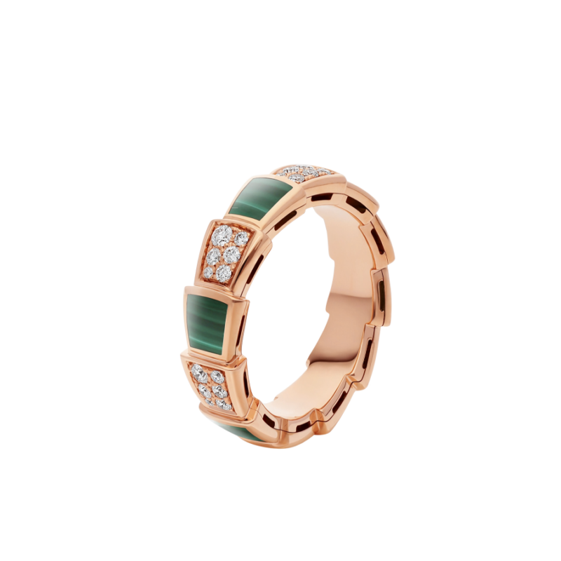 [Mystic]SERPENTI RING PINK GOLD MALACHITE DIAMOND PAVED 4MM