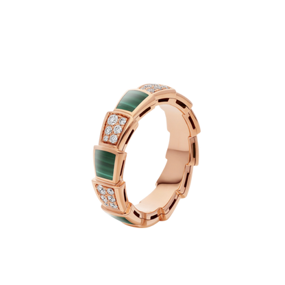 [Mystic]SERPENTI RING PINK GOLD MALACHITE DIAMOND PAVED 4MM