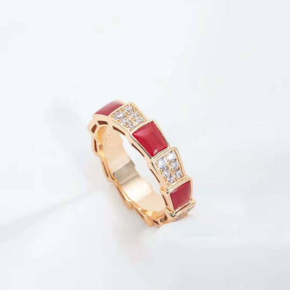 [Mystic]SERPENTI RING PINK GOLD CARNELIAN DIAMOND PAVED 4MM
