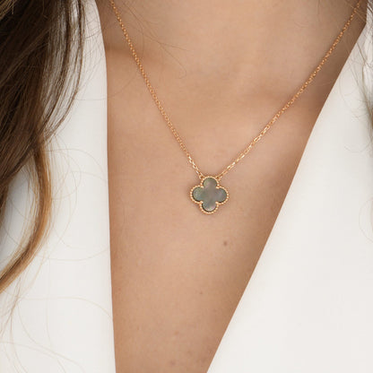 [Mystic]CLOVER 15MM  GRAY MOTHER OF PEARL NECKLACE