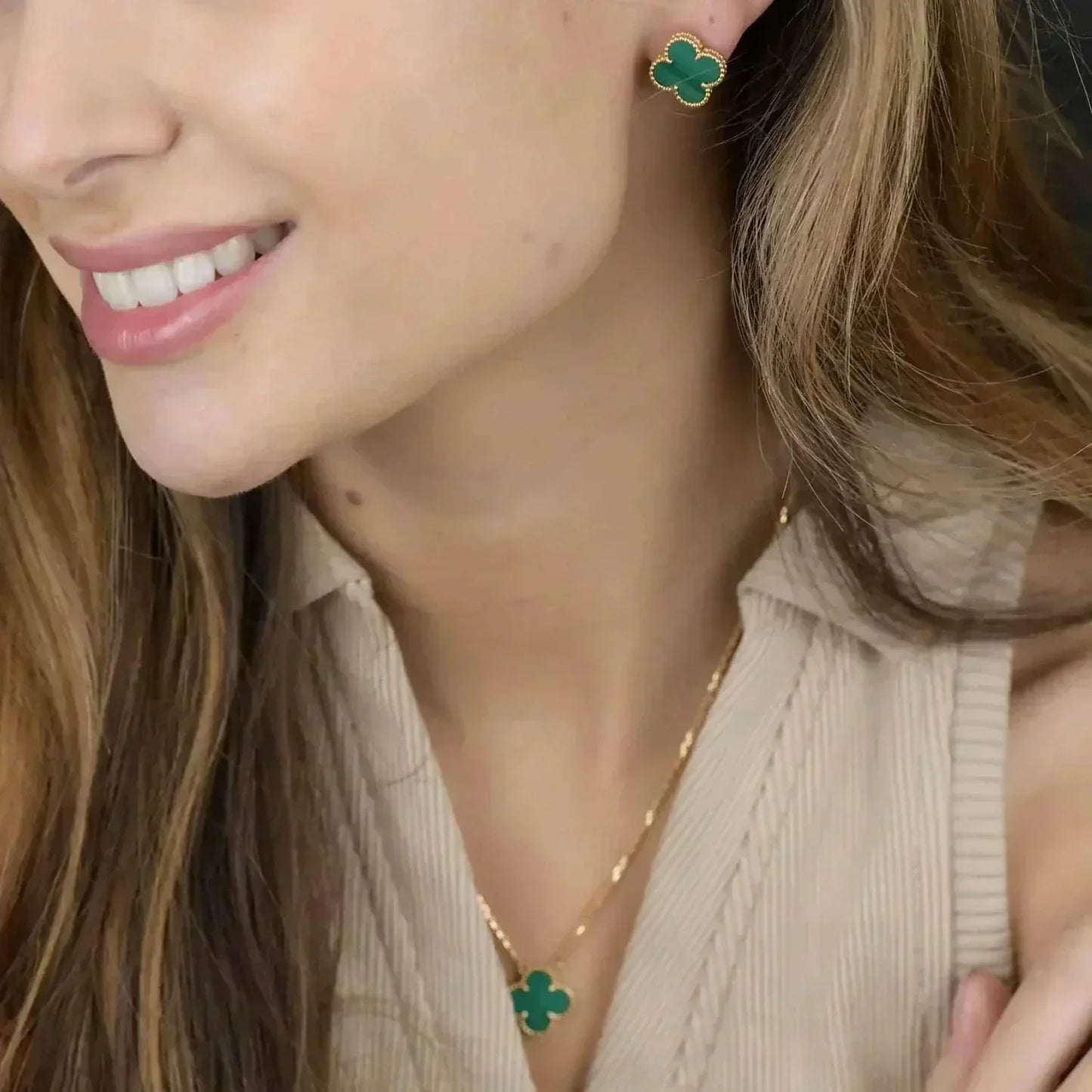 [Mystic]CLOVER MINI 9.5MM MALACHITE  EARRINGS