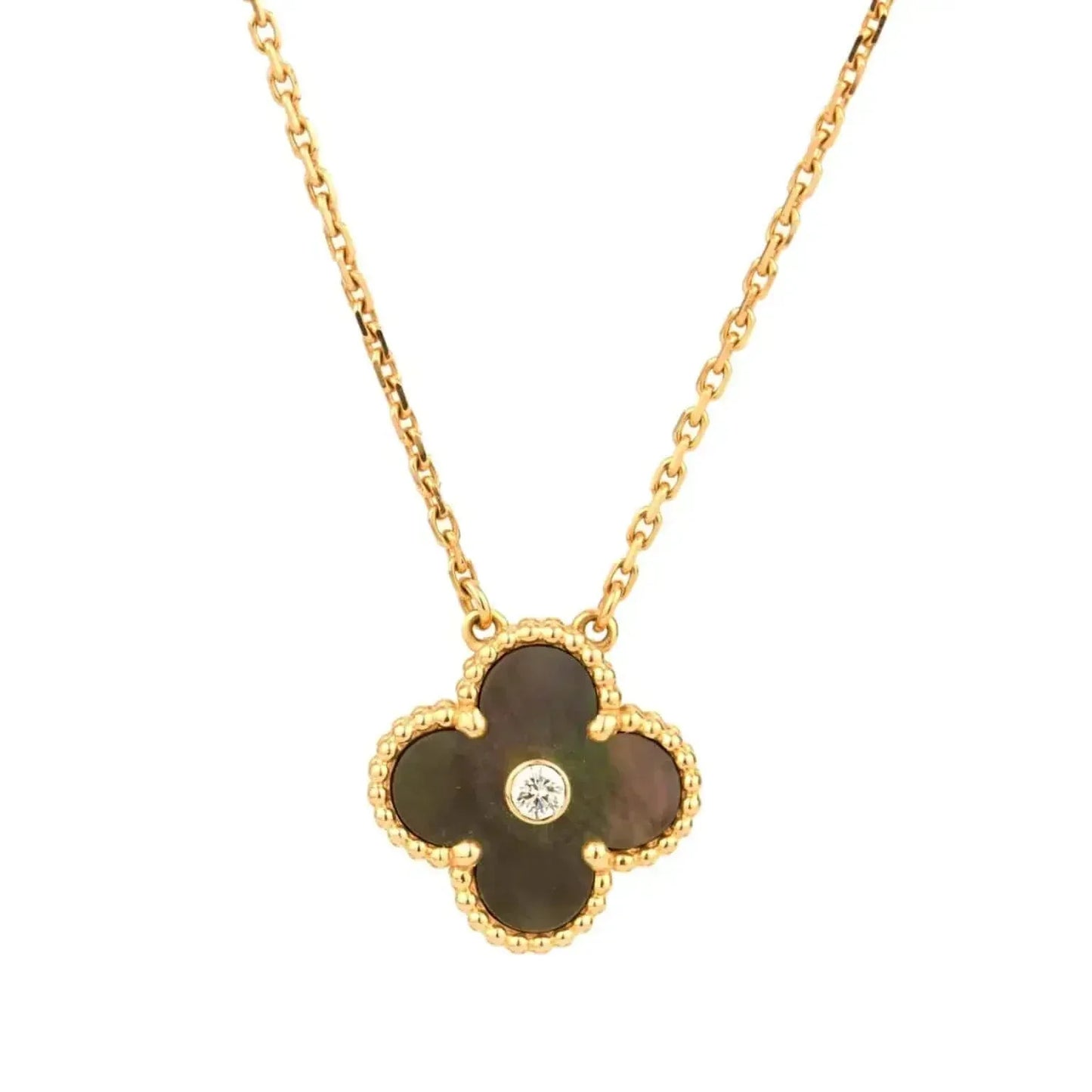 [Mystic]CLOVER 15MM DIAMOND AND MOTHER-OF-GREY NECKLACE